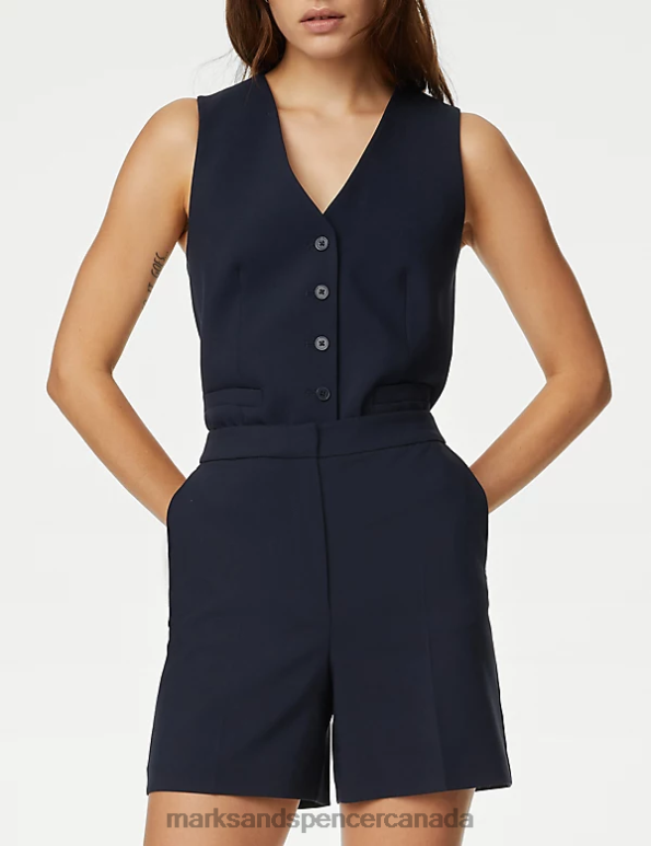 Women Dark Navy Clothing Marks & Spencer High Waist Tailored Shorts 20VTD1060 - Marks and Spencer online