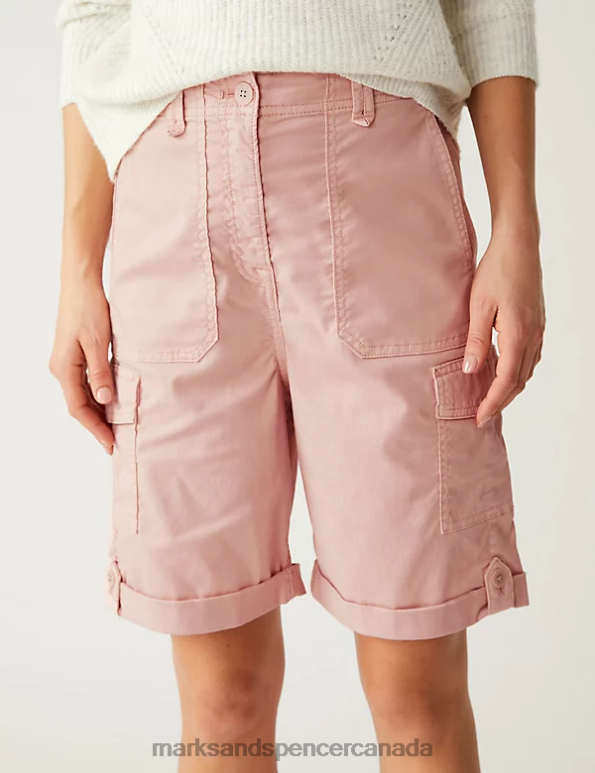 Women Dusted Pink Clothing Marks & Spencer Lyocell Rich Cargo Tea Dyed Shorts 20VTD957 - Marks and Spencer Canada locations