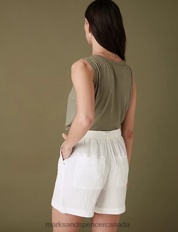 Women Ecru Clothing Marks & Spencer Pure Cotton High Waisted Belted Shorts 20VTD2669 - Marks and Spencer online