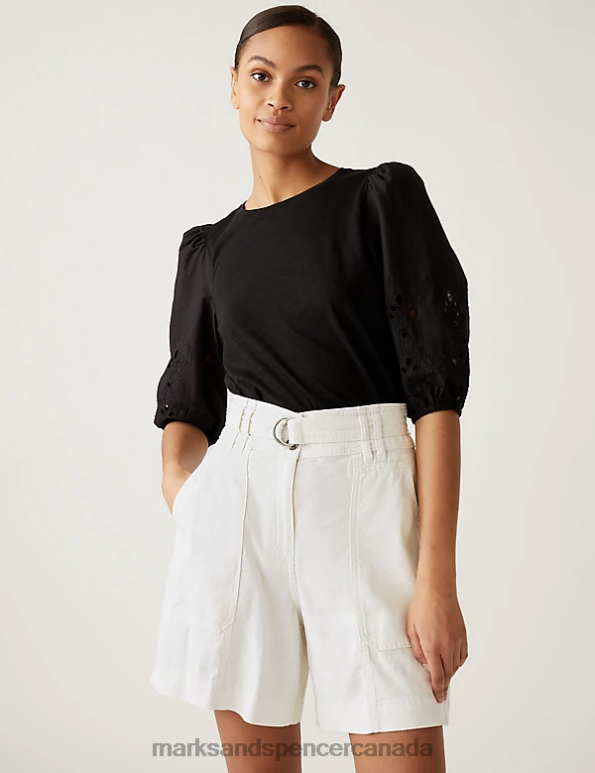 Marks and Spencer sale - Women Ivory Clothing Marks & Spencer Linen Rich Belted Utility Shorts 20VTD1215