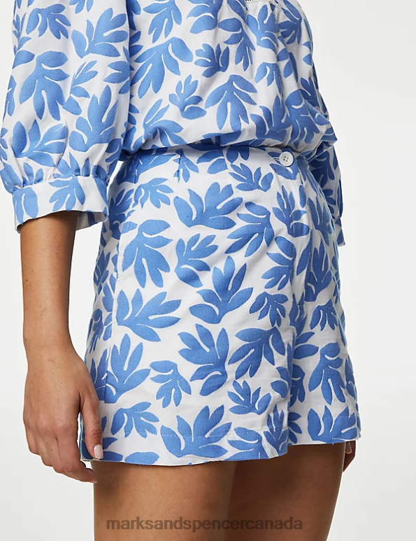 Marks and Spencer sale - Women Ivory Mix Clothing Marks & Spencer Cotton Blend Jacquard High Waisted Shorts 20VTD819