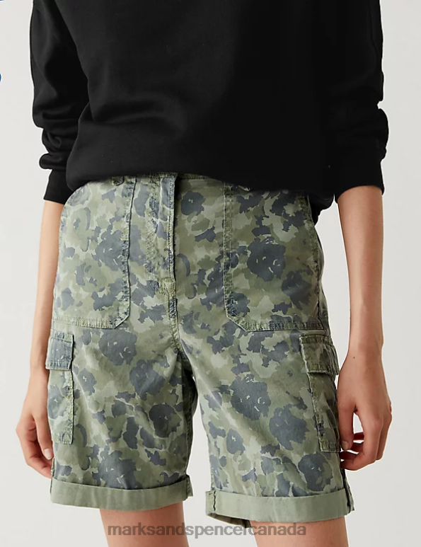 Women Khaki Mix Clothing Marks & Spencer Lyocell Rich Cargo Camo Shorts 20VTD2387 - Marks and Spencer online