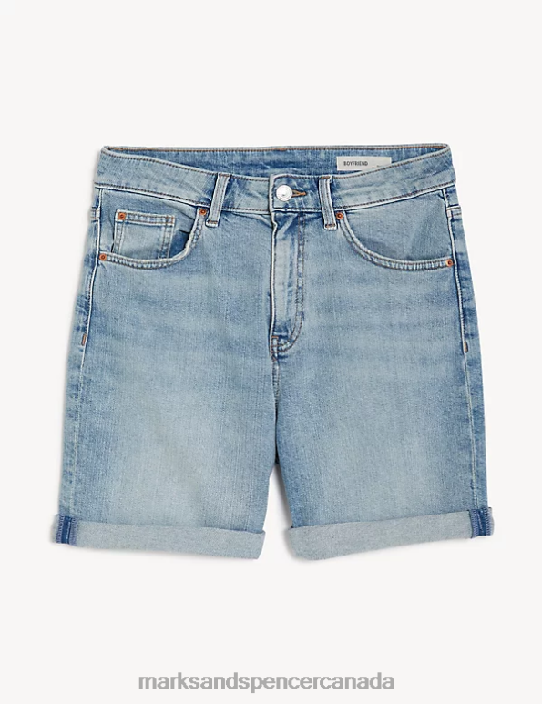 Women Light Indigo Clothing Marks & Spencer Denim Boyfriend Shorts 20VTD1457 - Marks and Spencer outlet