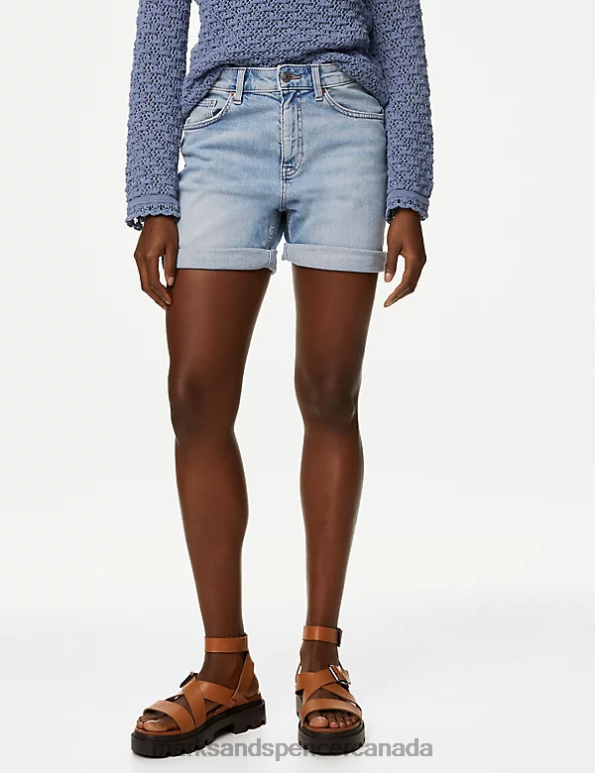Women Light Indigo Clothing Marks & Spencer Denim Boyfriend Shorts 20VTD1457 - Marks and Spencer outlet
