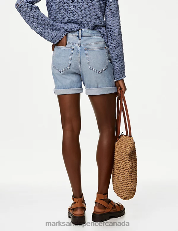 Women Light Indigo Clothing Marks & Spencer Denim Boyfriend Shorts 20VTD1457 - Marks and Spencer outlet