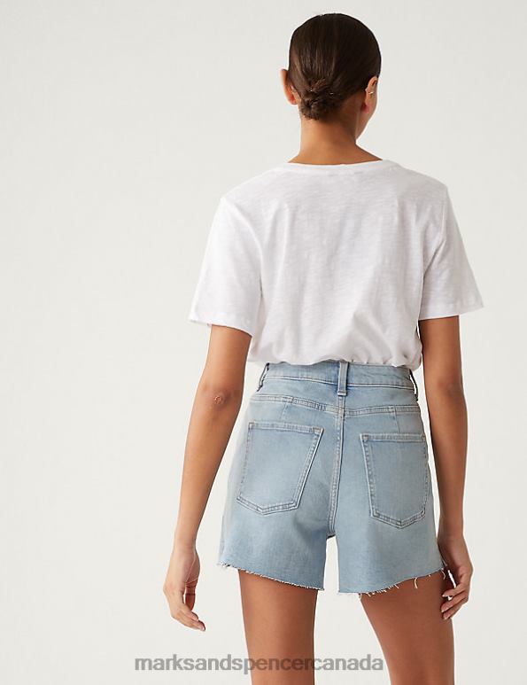 Marks and Spencer sale - Women Light Indigo Clothing Marks & Spencer Denim Mom High Waisted Shorts 20VTD2351