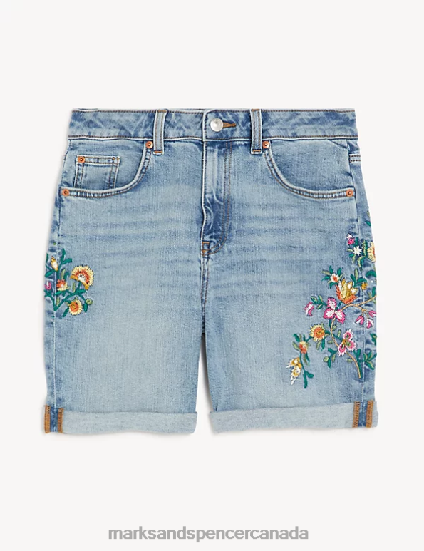 Marks and Spencer sale - Women Medium Indigo Clothing Marks & Spencer Denim Boyfriend Embroidered Shorts 20VTD2862