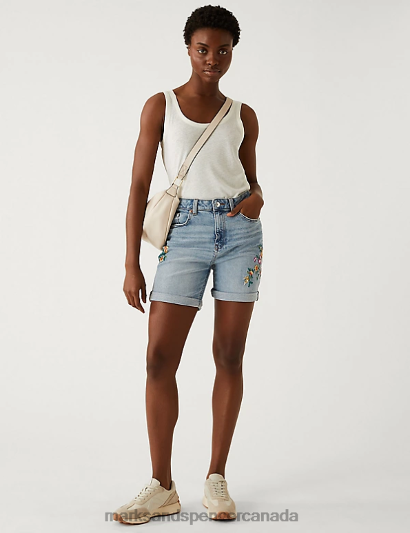 Marks and Spencer sale - Women Medium Indigo Clothing Marks & Spencer Denim Boyfriend Embroidered Shorts 20VTD2862