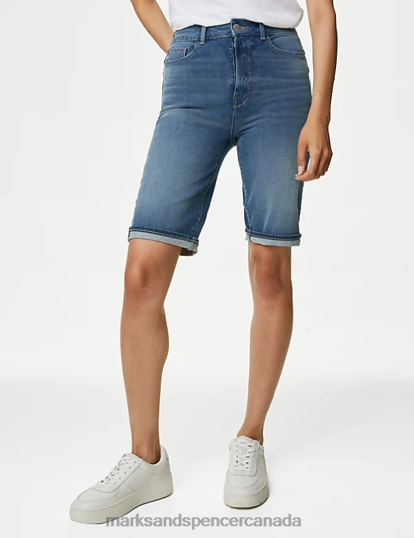 Marks and Spencer Canada - Women Medium Indigo Clothing Marks & Spencer Magic Shaping Denim Bermuda Shorts 20VTD1187