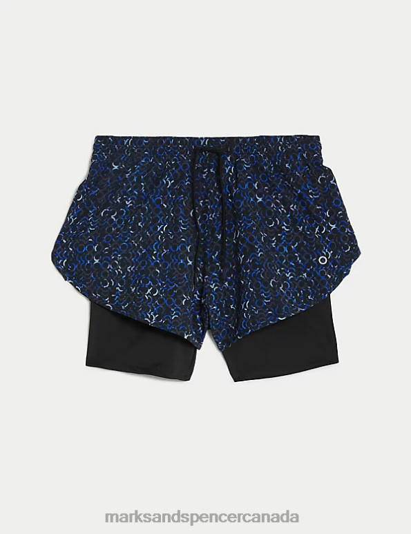 Women Multi Blues Clothing Marks & Spencer Woven Printed Layered Running Shorts 20VTD3554 - Marks and Spencer outlet