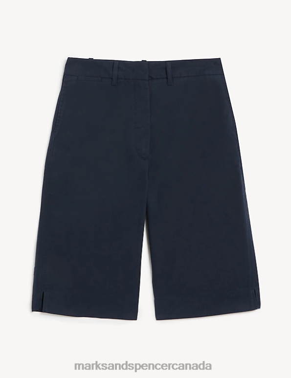 Women Navy Clothing Marks & Spencer Cotton Rich Knee Length Chino Shorts 20VTD887 - Marks and Spencer online