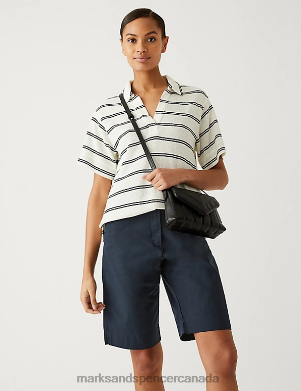 Women Navy Clothing Marks & Spencer Cotton Rich Knee Length Chino Shorts 20VTD887 - Marks and Spencer online