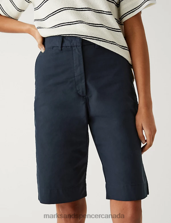 Women Navy Clothing Marks & Spencer Cotton Rich Knee Length Chino Shorts 20VTD887 - Marks and Spencer online
