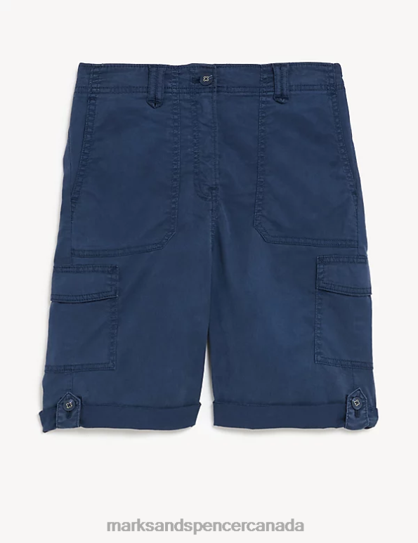 Women Navy Clothing Marks & Spencer Lyocell Rich Cargo Tea Dyed Shorts 20VTD570 - Marks and Spencer Canada locations
