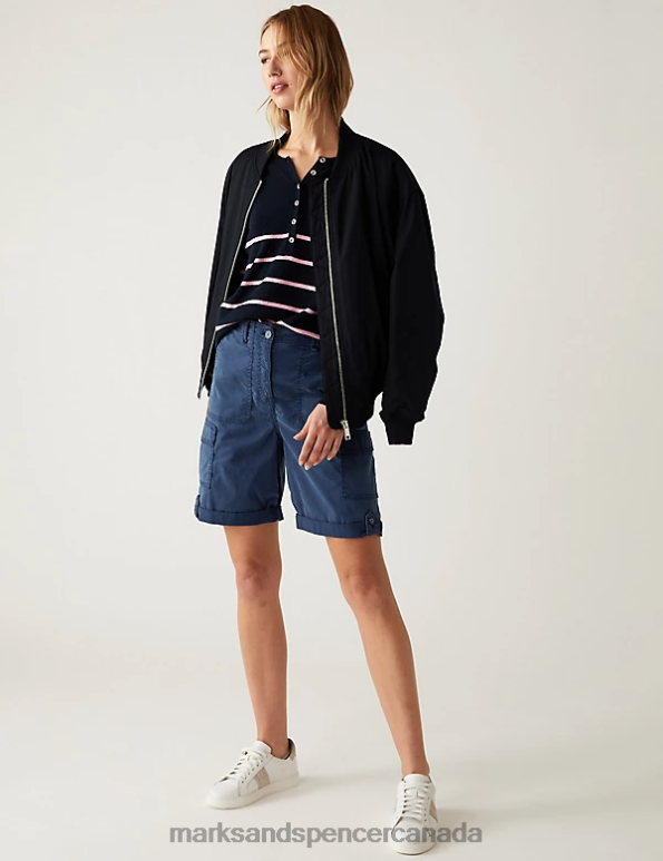 Women Navy Clothing Marks & Spencer Lyocell Rich Cargo Tea Dyed Shorts 20VTD570 - Marks and Spencer Canada locations