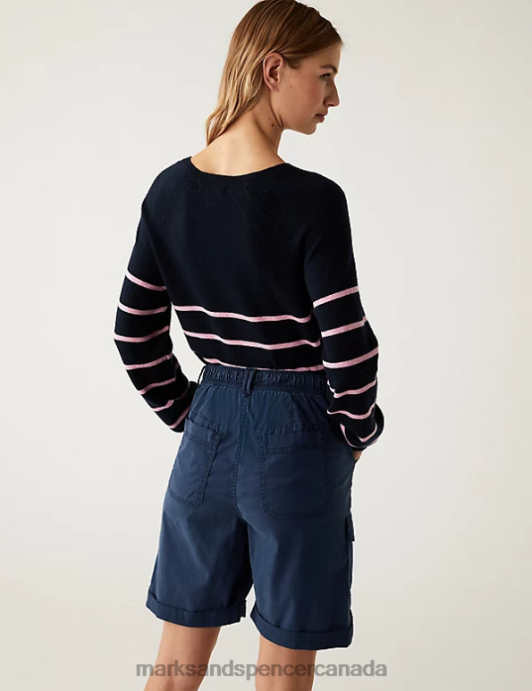 Women Navy Clothing Marks & Spencer Lyocell Rich Cargo Tea Dyed Shorts 20VTD570 - Marks and Spencer Canada locations