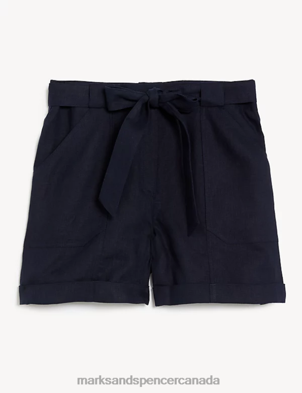 Marks and Spencer near me - Women Navy Clothing Marks & Spencer Pure Linen Belted Shorts 20VTD2182