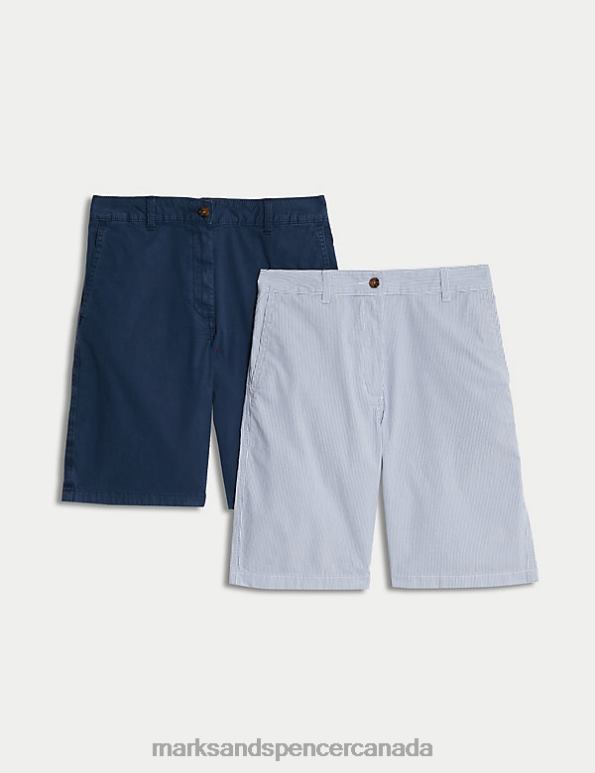 Women Navy Mix Clothing Marks & Spencer 2pk Cotton Rich Tea Dyed Chino Shorts 20VTD1440 - Marks and Spencer Canada locations