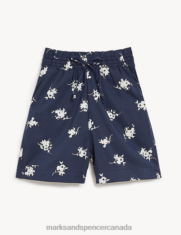 Women Navy Mix Clothing Marks & Spencer Cotton Rich Printed Paperbag Shorts 20VTD2005 - Marks and Spencer online