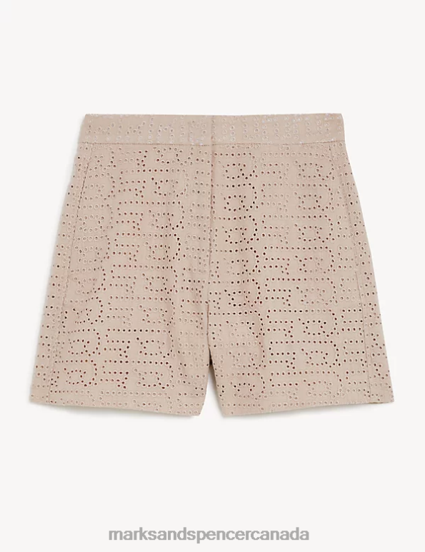 Marks and Spencer sale - Women Neutral Clothing Marks & Spencer Linen Blend Broderie High Waisted Shorts 20VTD3161