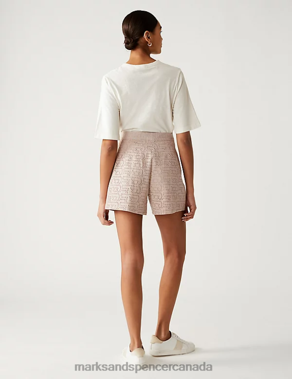 Marks and Spencer sale - Women Neutral Clothing Marks & Spencer Linen Blend Broderie High Waisted Shorts 20VTD3161