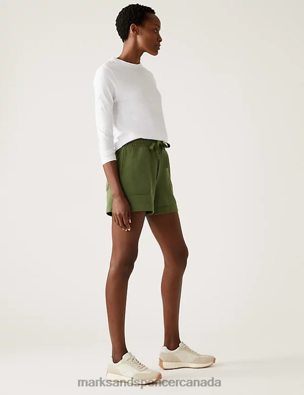 Marks and Spencer Canada - Women Olive Clothing Marks & Spencer Cotton Rich Jersey Jogger Shorts 20VTD1524