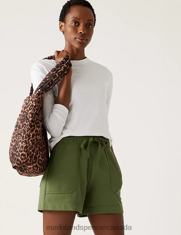 Marks and Spencer Canada - Women Olive Clothing Marks & Spencer Cotton Rich Jersey Jogger Shorts 20VTD1524