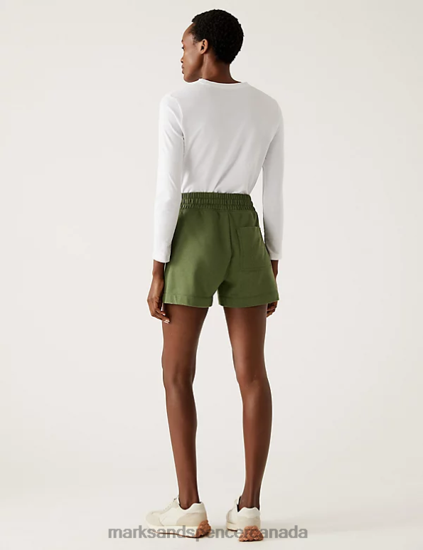 Marks and Spencer Canada - Women Olive Clothing Marks & Spencer Cotton Rich Jersey Jogger Shorts 20VTD1524