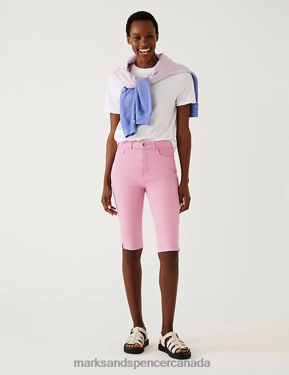 Women Pink Clothing Marks & Spencer Magic Shaping Denim Knee Length Shorts 20VTD2975 - Marks and Spencer online