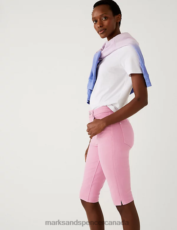 Women Pink Clothing Marks & Spencer Magic Shaping Denim Knee Length Shorts 20VTD2975 - Marks and Spencer online