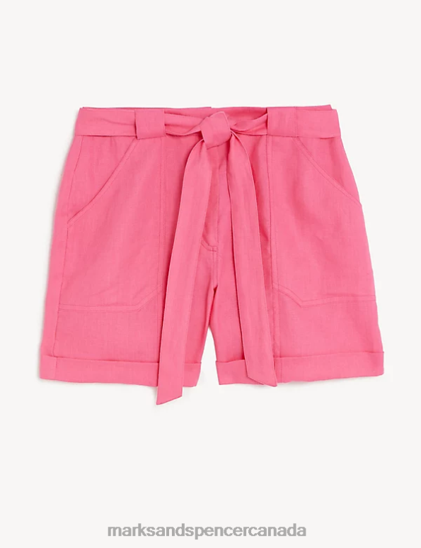 Marks and Spencer sale - Women Pink Clothing Marks & Spencer Pure Linen Belted Shorts 20VTD2528