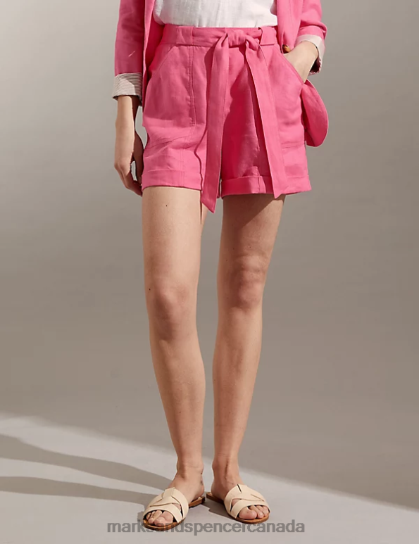 Marks and Spencer sale - Women Pink Clothing Marks & Spencer Pure Linen Belted Shorts 20VTD2528