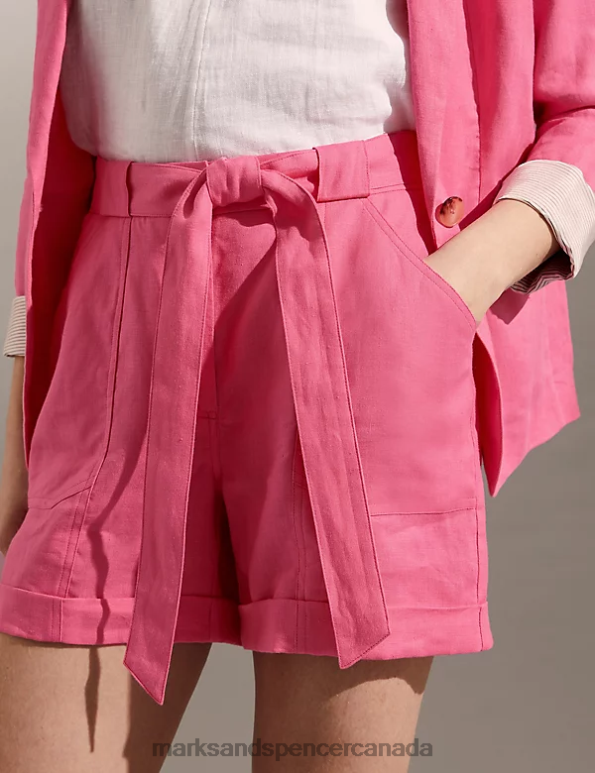 Marks and Spencer sale - Women Pink Clothing Marks & Spencer Pure Linen Belted Shorts 20VTD2528