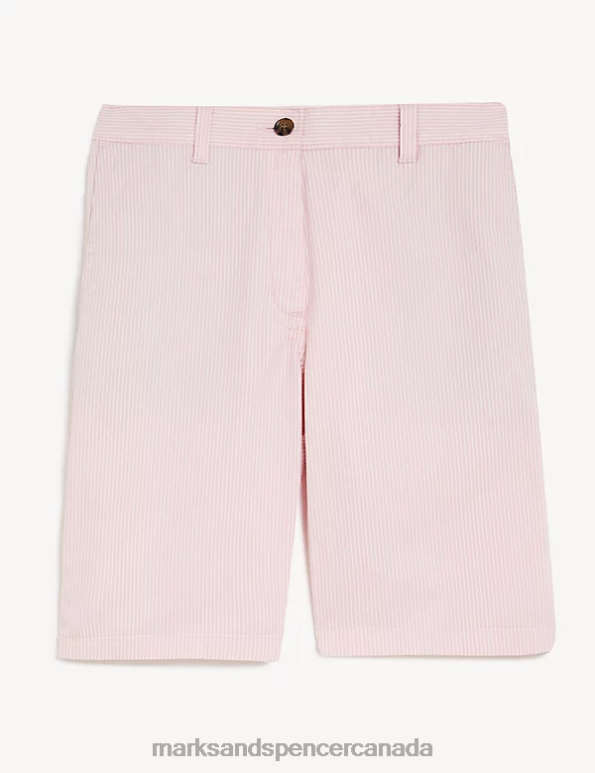 Women Pink Mix Clothing Marks & Spencer Cotton Rich Striped Chino Shorts 20VTD575 - Marks and Spencer outlet