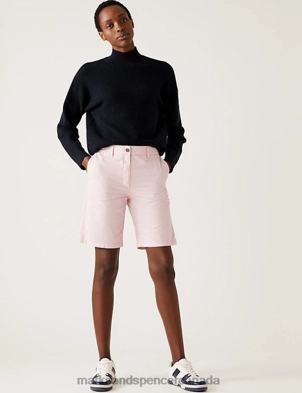 Women Pink Mix Clothing Marks & Spencer Cotton Rich Striped Chino Shorts 20VTD575 - Marks and Spencer outlet