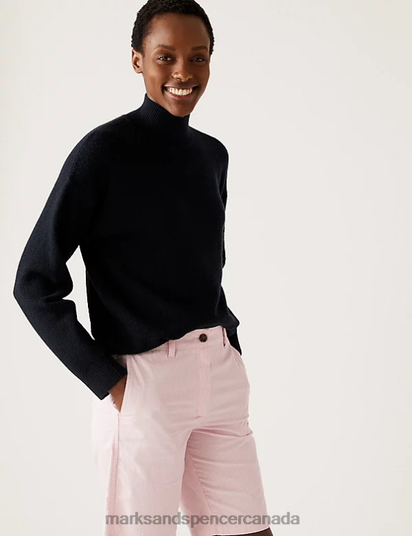 Women Pink Mix Clothing Marks & Spencer Cotton Rich Striped Chino Shorts 20VTD575 - Marks and Spencer outlet