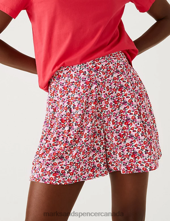 Marks and Spencer near me - Women Pink Mix Clothing Marks & Spencer Printed Pleat Front Shorts 20VTD1588