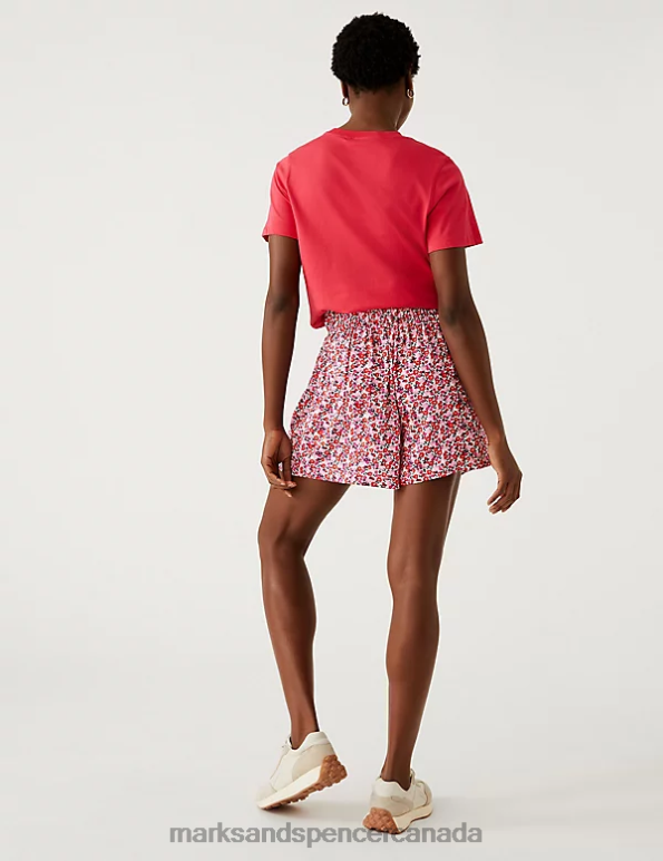 Marks and Spencer near me - Women Pink Mix Clothing Marks & Spencer Printed Pleat Front Shorts 20VTD1588