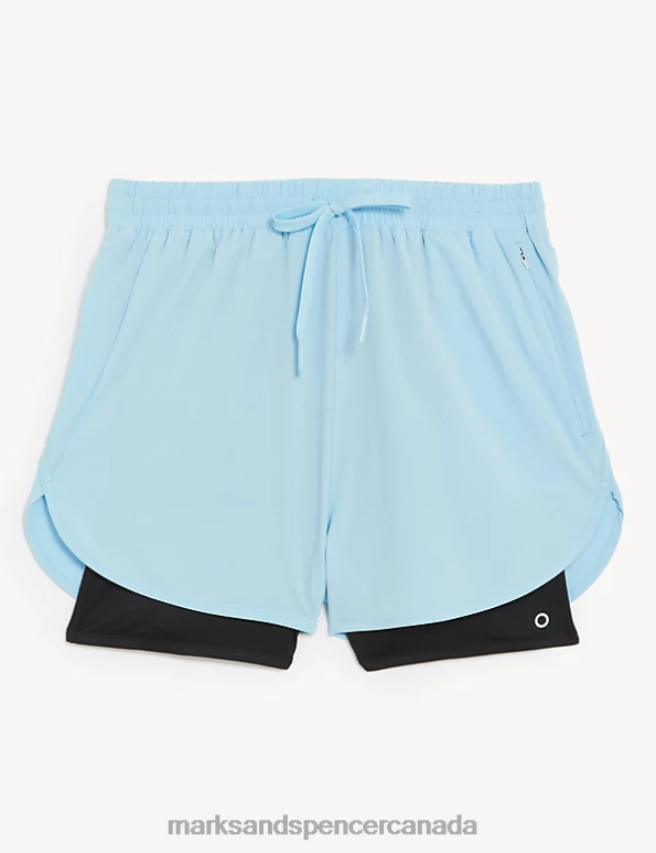 Women Powder Blue Clothing Marks & Spencer Woven Layered Gym Shorts 20VTD3169 - Marks and Spencer Canada locations