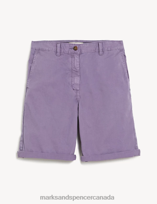 Marks and Spencer Canada - Women Purple Haze Clothing Marks & Spencer Cotton Rich Tea Dyed Chino Shorts 20VTD2236