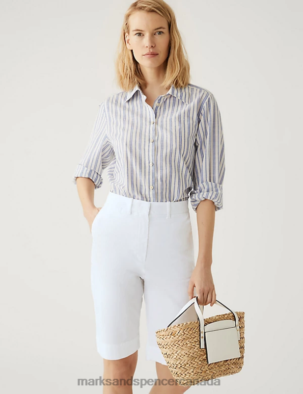 Women Soft White Clothing Marks & Spencer Cotton Rich Knee Length Chino Shorts 20VTD889 - Marks and Spencer outlet
