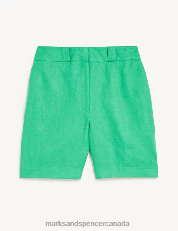 Marks and Spencer sale - Women Spearmint Clothing Marks & Spencer Pure Irish Linen High Waisted Shorts 20VTD3067