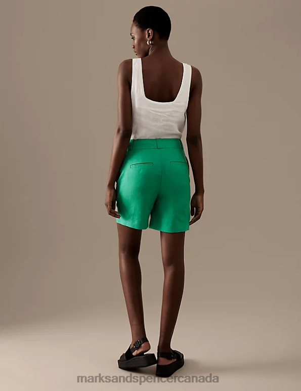 Marks and Spencer sale - Women Spearmint Clothing Marks & Spencer Pure Irish Linen High Waisted Shorts 20VTD3067