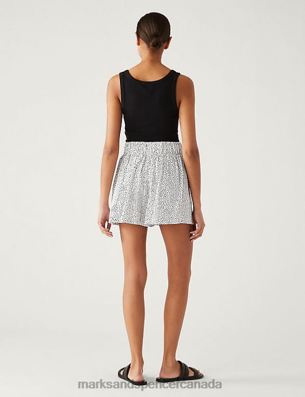 Women White Mix Clothing Marks & Spencer Printed Pleat Front Shorts 20VTD1913 - Marks and Spencer Canada locations