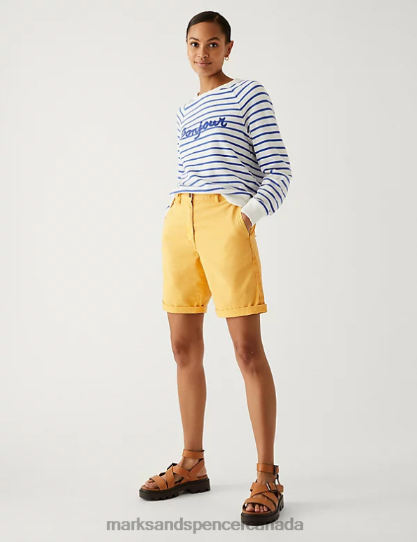 Marks and Spencer near me - Women Yellow Clothing Marks & Spencer Cotton Rich Tea Dyed Chino Shorts 20VTD2237