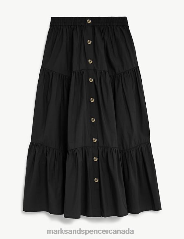 Marks and Spencer Canada - Women Black Clothing Marks & Spencer Cotton Button Down Tiered Midi Skirt 20VTD480