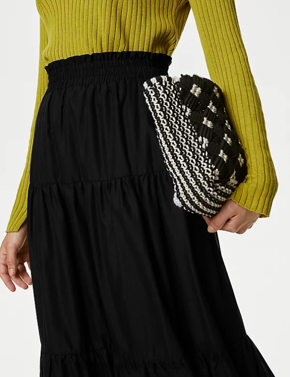 Women Black Clothing Marks & Spencer Pure Cotton Maxi Tiered Skirt 20VTD478 - Marks and Spencer outlet