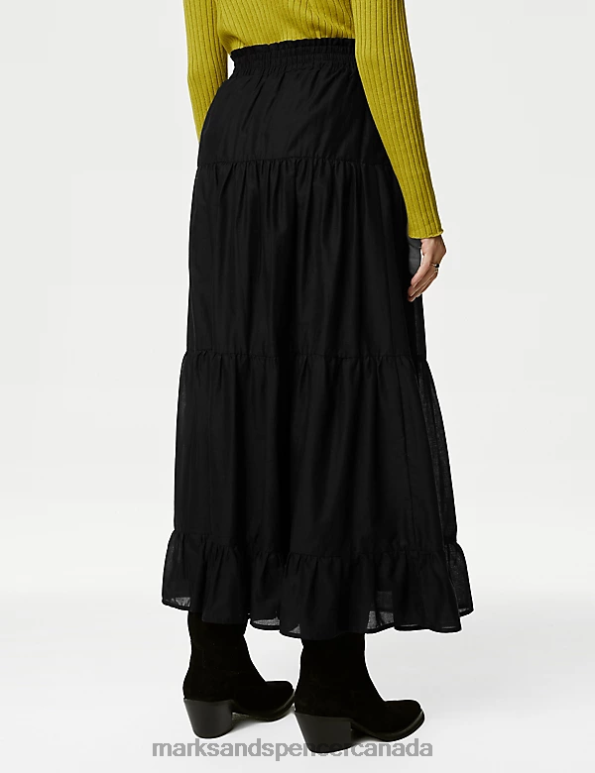 Women Black Clothing Marks & Spencer Pure Cotton Maxi Tiered Skirt 20VTD478 - Marks and Spencer outlet