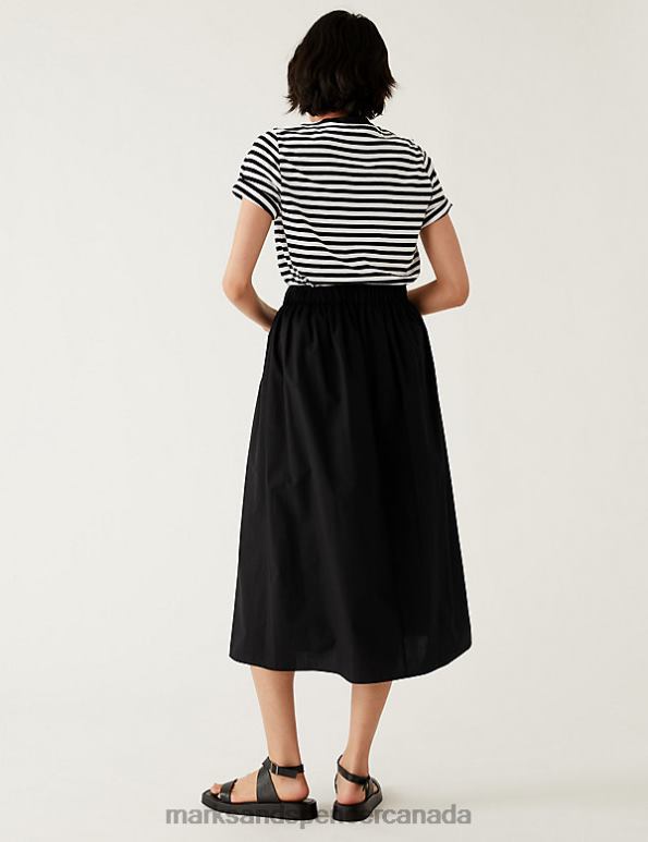 Women Black Clothing Marks & Spencer Pure Cotton Midaxi A-Line Skirt 20VTD1020 - Marks and Spencer Canada locations