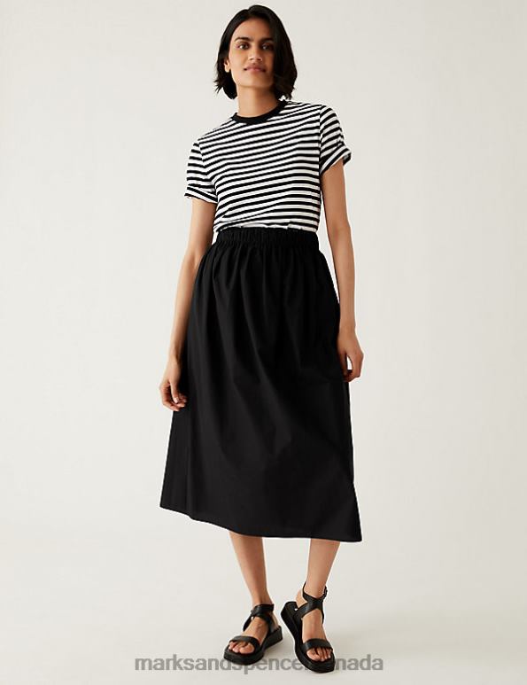 Women Black Clothing Marks & Spencer Pure Cotton Midaxi A-Line Skirt 20VTD1020 - Marks and Spencer Canada locations